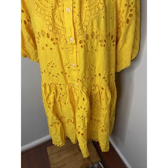 By Anthropologie Yellow Tallulah Eyelet Mini Dress XL - Picture 7 of 9